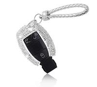 PGONE Car Key Case Key Shell Fob Key Cover Key Chain Lady Key Ring with Bling Diamond Crystals for Mercedes-Benz C E S M CLS CLK GLK GL Class 2/3-button Keyless Entry Remote Control Smart Key (White)