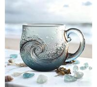 PGonline 300ml Sea Glass Wave Mug Handmade, Ocean Design Mug for Coffee Tea and Beverages, Sea Glass Gifts for Beach Lovers and Home Decor, Glass Cup with Wave Art Pattern, Seaglass, Coffee Mugs