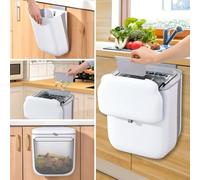 PGonline Food Waste Bin, 10L Foldable Hanging Kitchen with Lid, Kitchen Compost Bin Wall Mounted Slide Open for Under Sink, Cupboard Door, Cabinet, Motorhome
