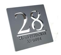 PGORSDOR Personalized Modern Acrylic House Number Sign, Custom Door Number Sign (Grey Silver)