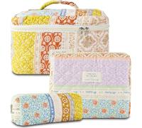 PGPAYH Cosmetic Bag,Makeup Bag,Makeup Pouch,Makeup Organizer,3Pcs Quilted Makeup Bag for Women, Large Travel Makeup Bag Set, Floral Cotton Makeup Pouch oiletry Organizer Bag(Flower splicing)