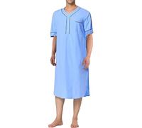 PGPBVLVGHM Men's Nightshirt Short Sleeve Cotton Nightgown Loose Comfy Sleep Shirt Soft Nightgown Housecoat(Pink Blue,L)