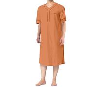 PGPBVLVGHM Men's Nightshirt Short Sleeve Cotton Nightgown Loose Comfy Sleep Shirt Soft Nightgown Housecoat(Orange,L)
