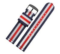Pgqjfks 18/20/22/24mm Multiple Colors of Nylon Canvas Watch Strap for Men and Women, Black Buckle, Blue White Red White Blue, 22mm