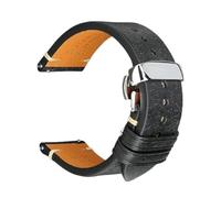 Pgqjfks Leather Strap Accessories Bracelet Watchband Vintage Cowhide Quick Release Watch Band, Black-butterfly Clasp, 20mm