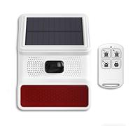 PGST PE-523-MisaSolVoice Solar Alarm with Infrared Sensor, 100dB Siren and LED, Rechargeable Solar Panel, 21 Sounds, Button Control, 16.5 x 12.5 x 5.8 cm, White