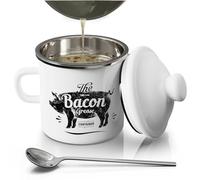 PGYARD Mini Bacon Grease Container With Strainer - 15OZ Enamel Grease Saver, Farmhouse Bacon Grease Keeper For Kitchen Fat Storage, Dishwasher Safe-White
