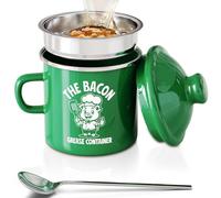 PGYARD Mini Bacon Grease Saver With Strainer - 15OZ Enamel Grease Container, Farmhouse Bacon Grease Keeper For Kitchen Fat Storage, Dishwasher Safe-Green