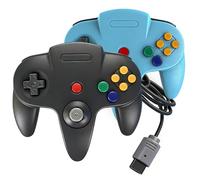 PGYFDAL 2 Pack Classic N64 Controller, Wired Gamepad Upgraded Joystick Compatible with N64 Console, Ergonomic M-Shaped Design for Multiplayer Gaming (Black & Blue)