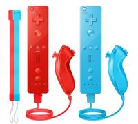 PGYFDAL 2 Pack Remote Controller and Nunchuck Joystick for wii/wii u Console, Gamepad with Silicone Case and Wrist Strap for Holiday (Red and Blue)