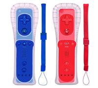 PGYFDAL 2 Packs Classic Remote Controller Compatible for Wii Wii U Console, Gamepad with Soft Silicone Sleeve and Wrist Strap (Red and Dark Blue)