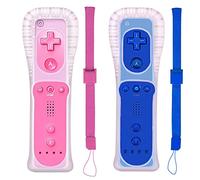 PGYFDAL 2 Packs Classic Remote Controller Compatible for Wii Wii U Console, Gamepad with Soft Silicone Sleeve and Wrist Strap (Pink and Dark Blue)