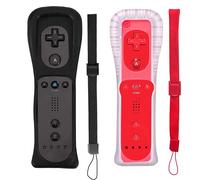 PGYFDAL 2 Packs Classic Remote Controller Compatible for Wii Wii U Console, Gamepad with Soft Silicone Sleeve and Wrist Strap (Black and Red)
