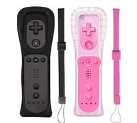 PGYFDAL 2 Packs Classic Remote Controller Compatible for Wii Wii U Console, Gamepad with Soft Silicone Sleeve and Wrist Strap (Black and Pink)