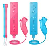 PGYFDAL Wii Controller 2 Pack, Wii Remote Controller and Nunchuck Joystick with Silicone Case and Wrist Strap for Holiday (Pink and Blue)
