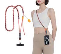 PGYTECH LinkGo Phone Photography Strap, Adjustable Crossbody Strap with Quick Mount Bead, Lens Cleaning Cloth, for iPhone, Android and Most Smartphones, Braided Style, Coral Pink