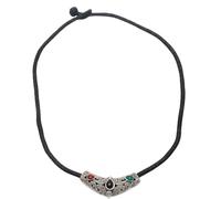 PH Antique Necklace 925 Sterling Silver Designer Marcasite & Green Onyx Gem Stone Black Thread Handmade Women Gift F739