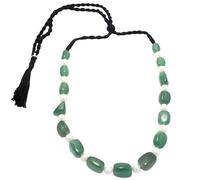 PH Artistic Black Thread Bead Necklace Strand Beaded Natural Green Strawberry Quartz & Freshwater Pearl Gem Stone Gemstone Tumble Beads Tribal Adjustable H103