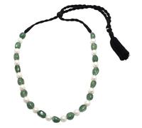PH Artistic Black Thread Bead Necklace Strand Beaded Natural Green Strawberry Quartz & Freshwater Pearl Gem Stone Gemstone Tumble Beads Tribal Adjustable H160