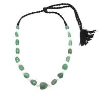 PH Artistic Black Thread Bead Necklace Strand Beaded Natural Green Strawberry Quartz & Freshwater Pearl Gem Stone Gemstone Tumble Beads Tribal Adjustable H101