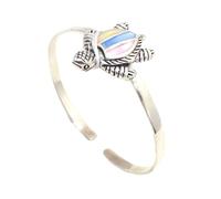 PH Artistic Charm Bangle Cuff Kada Tortoise Turtle 925 Sterling Silver Natural Mother Of Pearl MOP Gem Stone Jewelry Handmade Women Men Unisex India Good Luck G349
