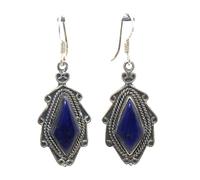 PH Artistic Dangle Earrings 925 Sterling Silver Natural Lapis Lazuli Gem Stone Handmade Women Gift Traditional G005