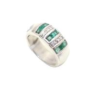 PH Artistic Ring Sterling Silver 925 Natural Green Emerald Gem Stone & Diamond Women Handmade Gift F737