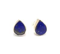 PH Artistic Stud Earrings 925 Sterling Silver Natural Lapis Lazuli Gem Stone Women Handmade Gift G759