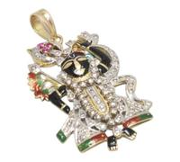 PH Hallmarked 14K Yellow Gold Shreenathji Pendant Locket Natural Real Diamonds, Red Ruby Gemstones & Traditional Indian Enamel Art Handmade Hindu Religious Jewelry 2.1 Inch M0100