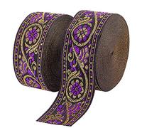 PH PandaHall 1.3 Inch Jacquard Ribbon 7.6 Yards /7m Vintage Woven Trim Floral Ribbon Fabric Trim Fringe for Sewing Garment Crafting Home Decor Wedding Bag Straps Accessories Embellishment, Blue Violet