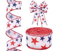 PH PandaHall 1.5 Inch Red White Blue Ribbon 20 Yards Independence Day Patriotic Star Ribbon Polyester Sewing Trim USA Ribbons for Decorations Labor Day Gift Wrapping