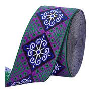 PH PandaHall 1-7/8 inch Ethnic Jacquard Ribbon, 7.6 Yards Purple Emobridered Ribbon Hexagon Sequins Trim Ribbons Fabric Trim Fringe for Sewing Handmade Bag Strap Belt Making DIY Clothing Decoration