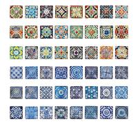 PH PandaHall 1 Inch Square Mosaic Cabochons, 25mm Flower Mosaic Tiles Yoga Pattern Printed Glass Dome Cabochons for Photo Cameo Pendant Craft Jewelry Making Supplies Craft, 48pcs
