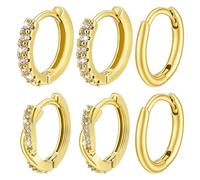 PH PandaHall 1 Pair Brass Cubic Zirconia Hoop Earrings 1.3cm Gold Hoop Earrings for Women Trendy Statement Stud Jewelry Golden Clear Micro Pave Earring for Daily Wear Party Wedding Gift Decoration