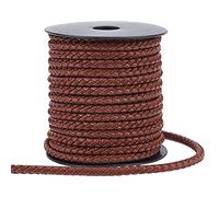 PH PandaHall 10.95 Yard Braided Leather Cord 5mm Round Leather String Cord Brown Imitation Leathers Rope Bolo Leathers Cords for Necklace Bracelet Belt Crafts Making Bolo Tie Distressed