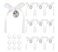 PH PandaHall 10 Pieces Bouquet Photo Charm, Oval Bridal Bouquet Charm, Antique Silver Lace Angel Charm, Wedding Memorial Bouquet Charm Memorial Photo Charm with Satin Ribbon and Glass Beads
