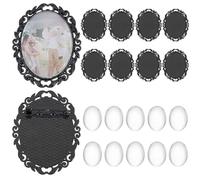 PH PandaHall 10 Sets Brooch Cabochon Making Kit, 40x30mm Vintage Oval Brooch Bezel Blank Photo Brooches Memorial Photo Pins with Clear Glass Cabochons for Jewellery Making Wedding Party, Black