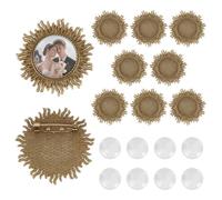 PH PandaHall 10 Sets Cabochon Brooch Setting 2.5cm Sun Shape Blank Bezel Tray Antique Bronze Frame Photo Base with Glass Cabochons for Wedding Jewelry Making