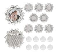 PH PandaHall 10 Sets Cabochon Brooch Setting 2.5cm Sun Shape Blank Bezel Tray with Glass Cabochons Antique Silver Frame Photo Base for Wedding Jewelry Making