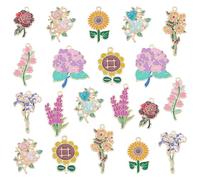 PH PandaHall 10 Styles Enamel Flower Charms 20pcs Spring Summer Floral Themed Pendants Sunflower Rose Lily Violet Iris Charms Metal Floral Pendants for Jewelry Making DIY Necklace Bracelet Earring