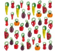 PH PandaHall 10 Styles Fruit Vegetable Glass Beads, 70pcs Pepper Eggplant Charm Pendants 3D Strawberry Pumpkin Lampwork Charms for Bracelet Earring Crafts Jewelry Making