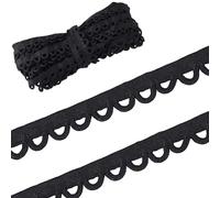 PH PandaHall 10 Yards 15mm Cotton Petite Braid Trim with Loop Buttonhole Ribbon Braid Trim Black Buttonhole Lace Trim Sewing Braid Trim for Costume Crafts Sewing Wedding Bridal Dress Decor