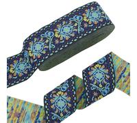 PH PandaHall 10 Yards Boho Jacquard Ribbon, 2 Inch/5cm Ethnic Style Floral Ribbon Blue Emobridered Flower Ribbons Fabric Trim Fringe for Sewing Bag Strap Clothing Curtain Chairs Furniture Decoration