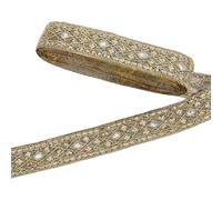 PH PandaHall 10 Yards Embroidered Jacquard Ribbon, 4.3cm Wide Floral Boho Jacquard Ribbons Trim Vintage Polyester Ribbon with Sequins for Craft Sewing Clothing Curtain Pillow Home Decoration, Khaki