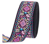 PH PandaHall 10 Yards Floral Embroidered Ribbon, 1.57 Inch Wide Boho Jacquard Fabric Trim Ethnic Style Floral Ribbon for DIY Sewing Handmade Bag Strap Clothing Furniture Decoration, Fuchsia
