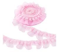 PH PandaHall 10 Yards Pink Ruffle Lace Ribbon Trim Pleated Lace Fabric Trim, Double Layer Gathered Ruffle Trim Embroidered Sewing for Crafts Costume Pillowcase Embellishments, 6cm/2.37 inch Wide