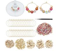 PH PandaHall 100 Sets DIY Wine Glass Charms Kit, 1300 Colorful Letter Beads 250 Gold Beads 100 Brass Rings Tweezer Personalized Wine Charms for Stem Glasses Wedding Birthday Holiday Party Gift, Gold