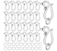 PH PandaHall 100 Sets S Hook Clasps, Tibetan Style S Hook Ring Antique Silver Toggle Clasps Closure Metal Jewellery Clasp Connector for Necklace Bracelet DIY Jewellery Making, 20.5mm Long