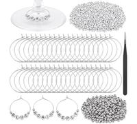 PH PandaHall 100 Sets Wine Glass Charms for Stem Glasses, 1300 Letter Beads 200 Round Beads 100 Rings Tweezer Personalized Wine Charms for Christmas Wedding Birthday Holiday Party Favors, Platinum