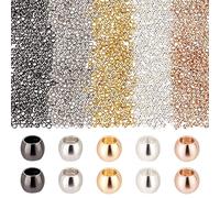 PH PandaHall 1000pcs 2mm Round Brass Beads 5 Colors Long-Lasting Round Smooth Spacer Beads Seamless Loose Ball Beads Gold Metal Beads for Summer Hawaii Necklaces, Bracelets, Earring Making